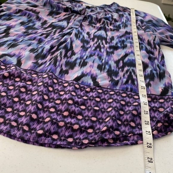 Beachlunchlounge Purple Ikat Boho V-Neck Popover Blouse Top Balloon 3/4 Sleeve - Picture 13 of 16